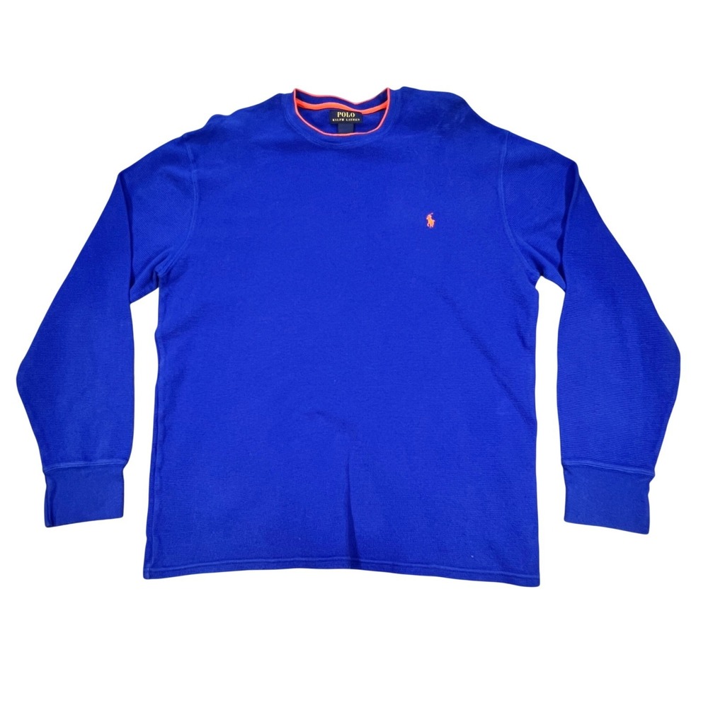 Polo Ralph Lauren Blue Orange Ringer Waffle Knit Thermal Shirt Mens XL